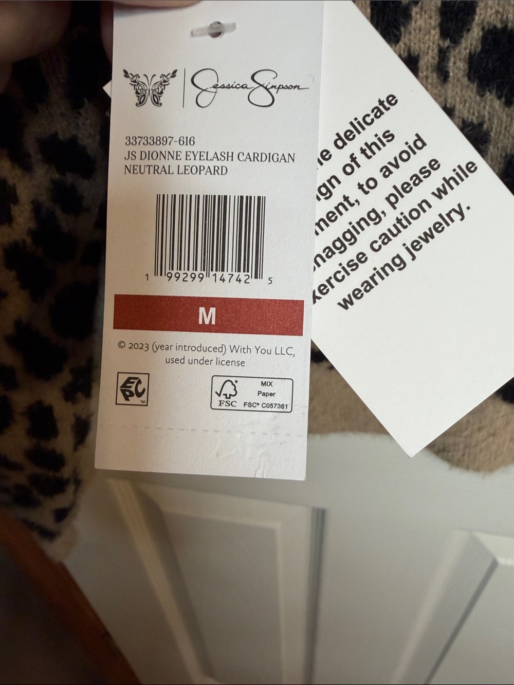 Jessica Simpson Beige and Black Leopard Print V-Neck Cardigan - Picture 8 of 8